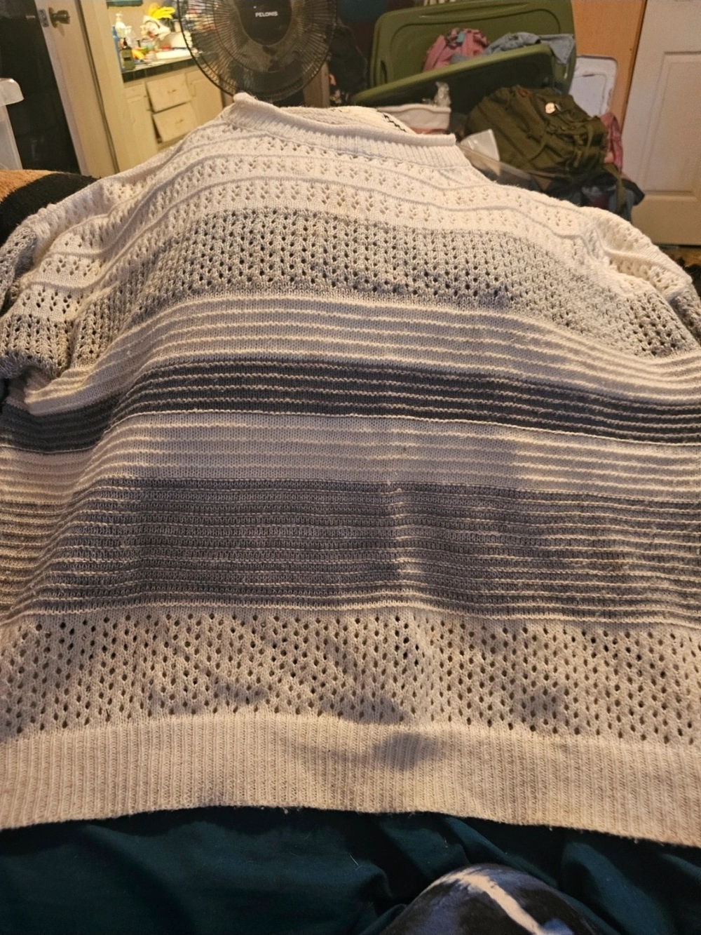 Women's Striped Knit Sweater - White & Gray